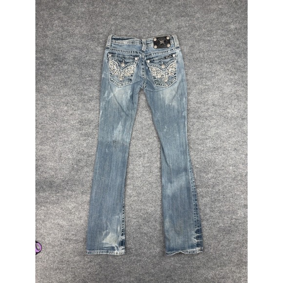 Miss Me Bootcut Jeans Women's 25 JW6207B Blue Embellished Flap Pocket Denim - Picture 2 of 16